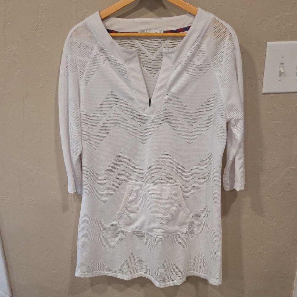 Prana White Mesh Swim Cover-Up Size Med